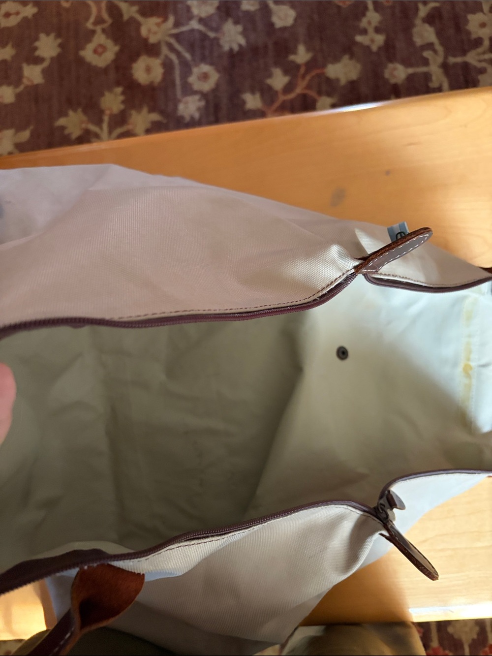 El Portezuelo Canvas Tote with Brown Leather Trim - Longchamp Style - Picture 8 of 15
